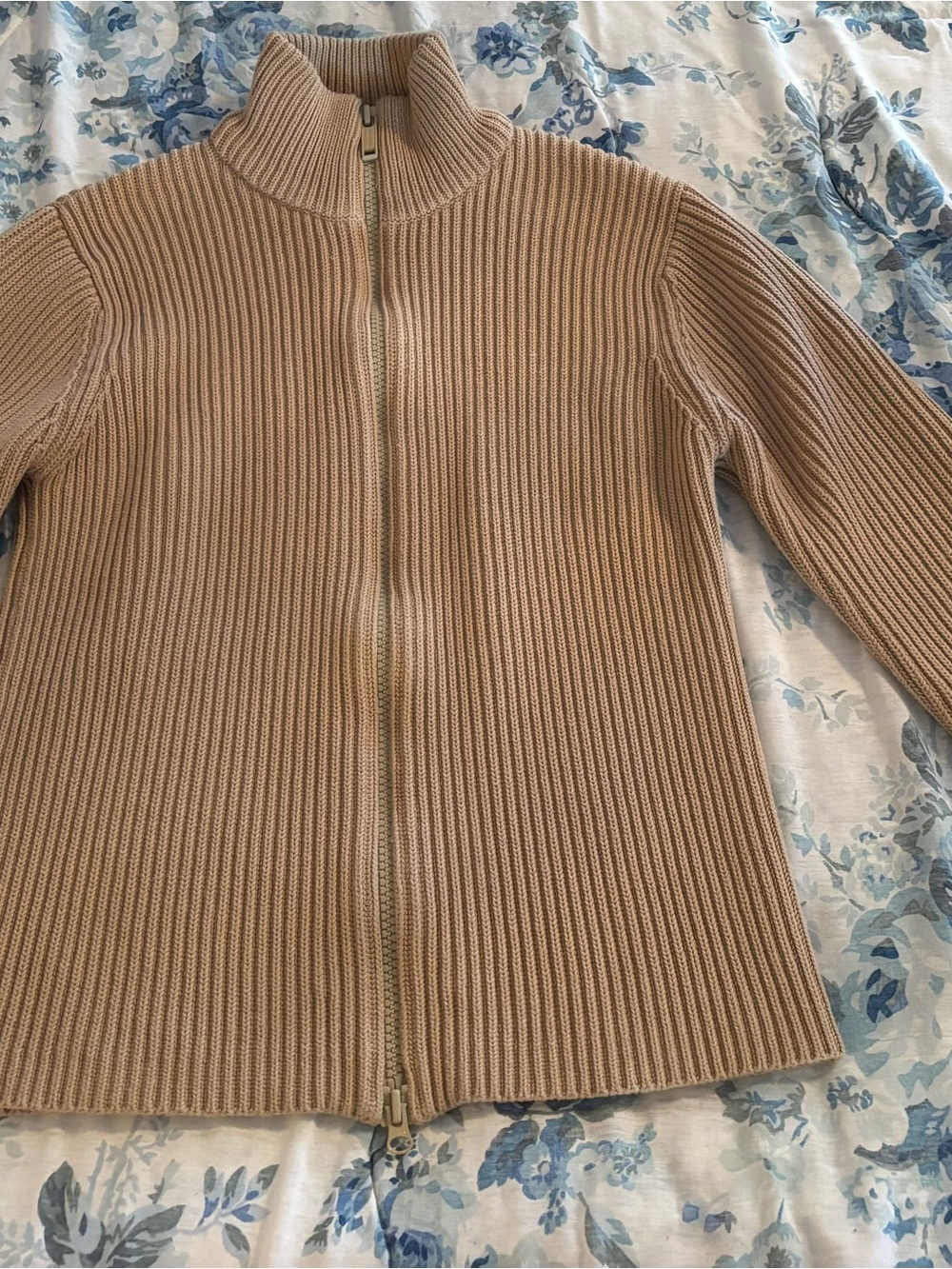 Banana Republic Ribbed Zip-Up Cowl Sweater Jacket - Tan